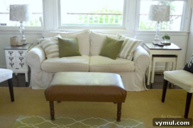 Upcycled Wood Stacking Tables 9 Living room with DIY Nesting Tables and DIY Card Catalog Table