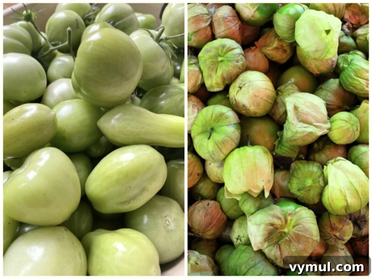 Simple Roasted Salsa Verde: Tomatillo & Green Tomato (Batch & Preserve) 3 piles of green tomatoes and tomatillos