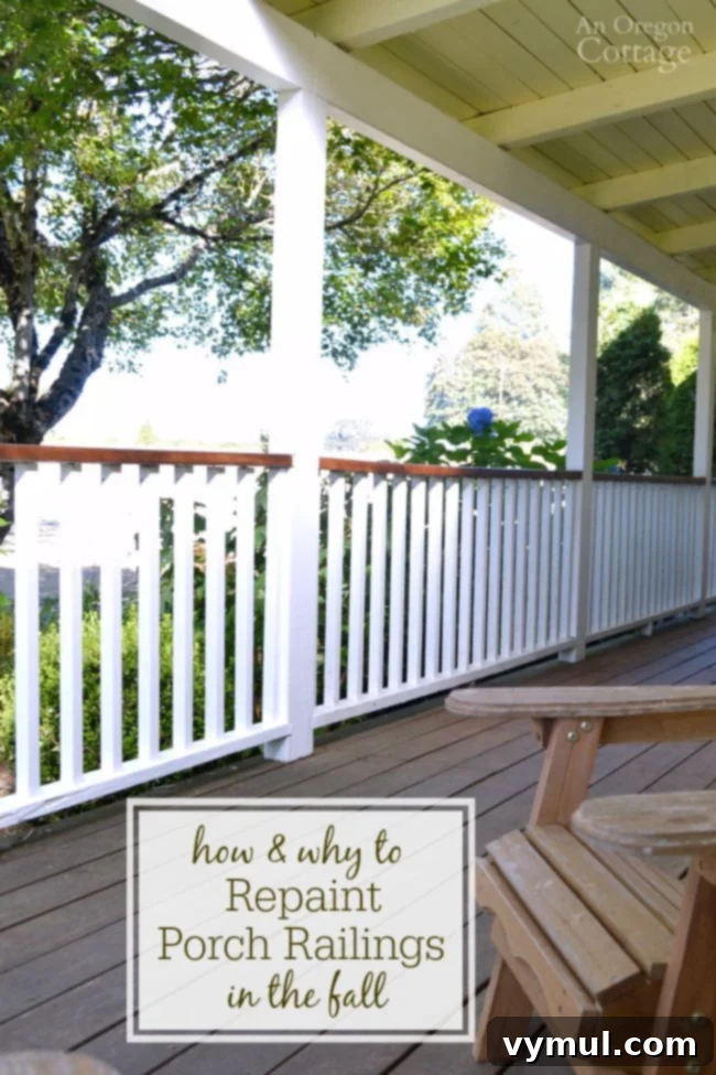 Fall Porch Railing Repaint: Why Now, How To Do It 2 White painted porch railing