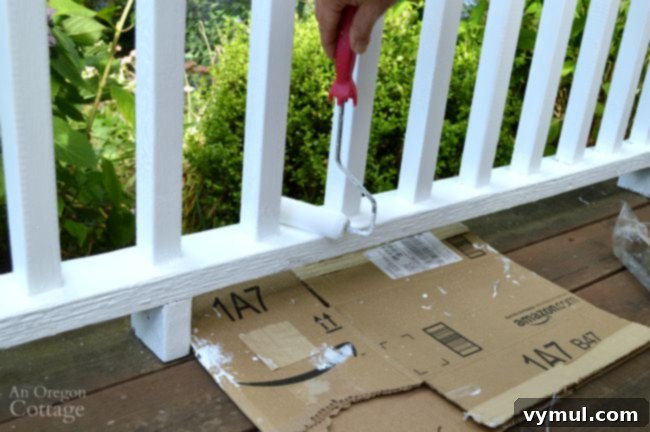 Fall Porch Railing Repaint: Why Now, How To Do It 8 Repaint porch railings tips-foam roller and cardboard
