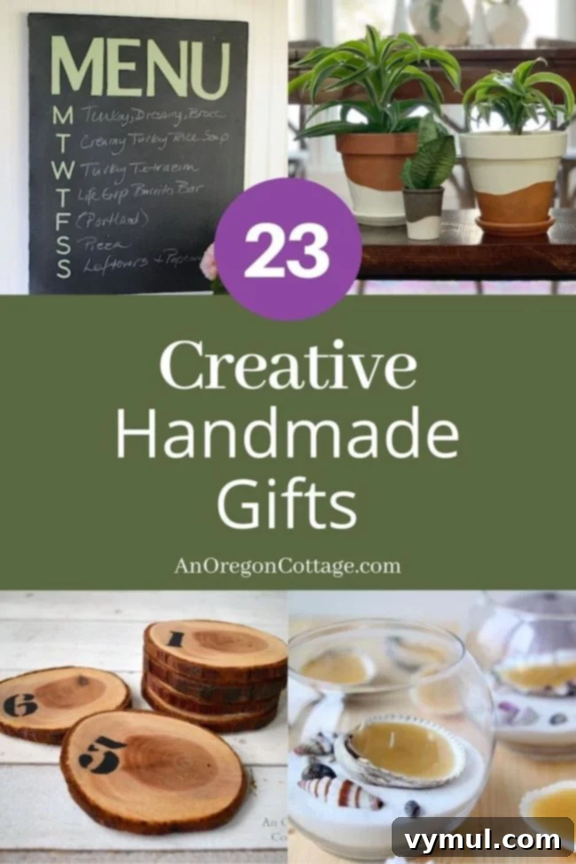 23 creative handmade gifts collage showcasing various DIY ideas like food, decor, and beauty items.