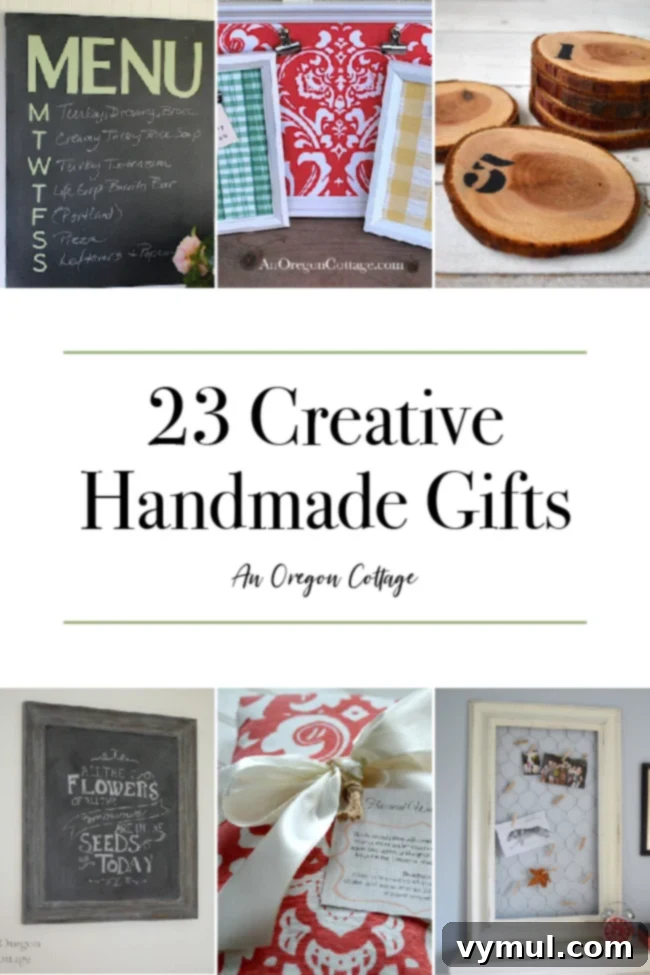 Collage of handmade gifts for friends and family, including food, decor, and crafts, suitable for all occasions.