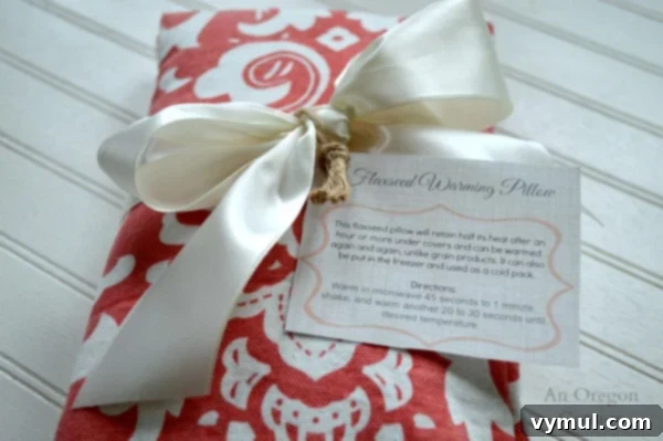 Homemade Flaxseed Warming Pillow with free printable gift tags for a comforting gift.