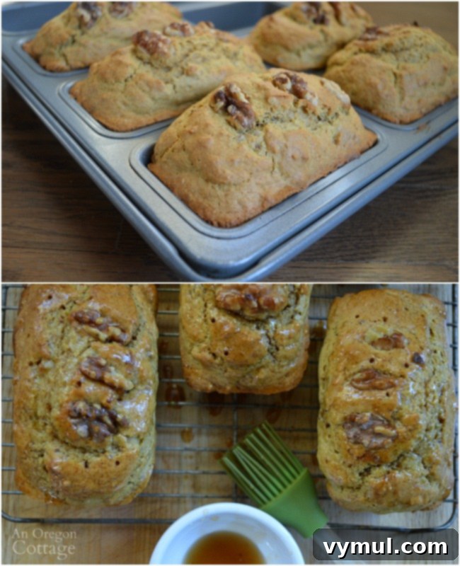 Delicious homemade whole wheat maple-walnut mini loaves, ready to be included in a breakfast gift basket.