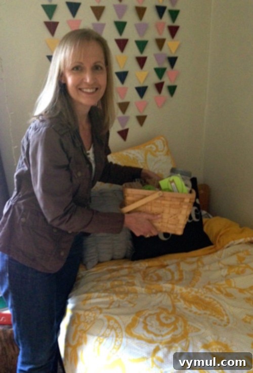 A thoughtful breakfast care package left on a bed, ready to surprise a college student.