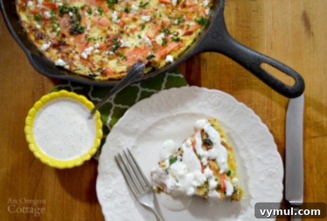 Greek flavored salmon and vegetable frittata