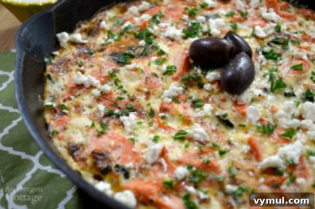 Greek salmon and vegetable skillet frittata