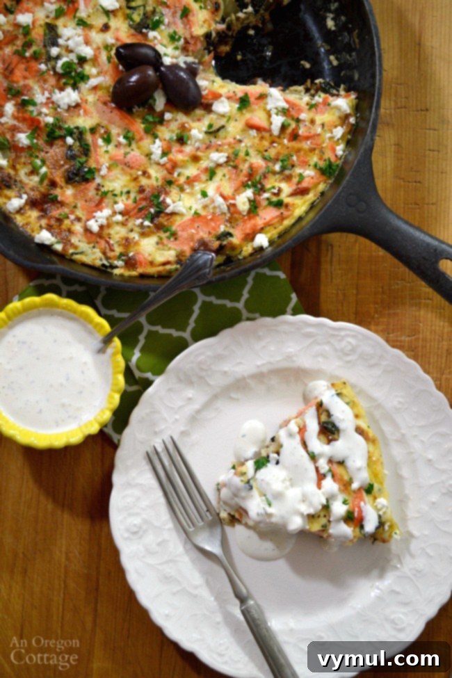 Greek salmon and vegetable frittata- an easy & healthy weeknight meal