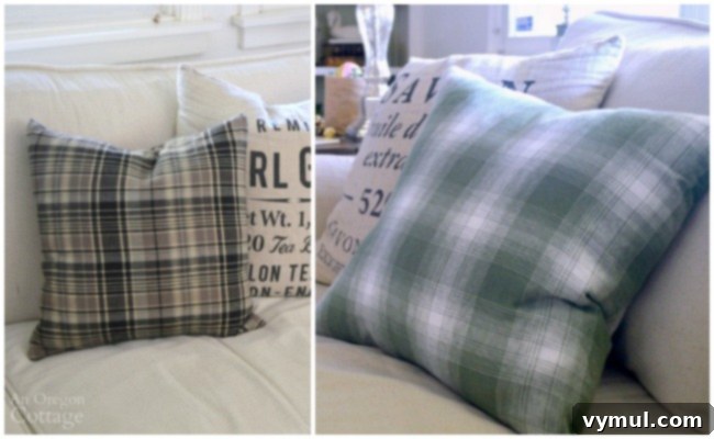 Effortless Plaid Envelope Pillow Project 9 Handmade gift idea: Easy envelope pillows + more gift ideas at AnOregonCottage.com