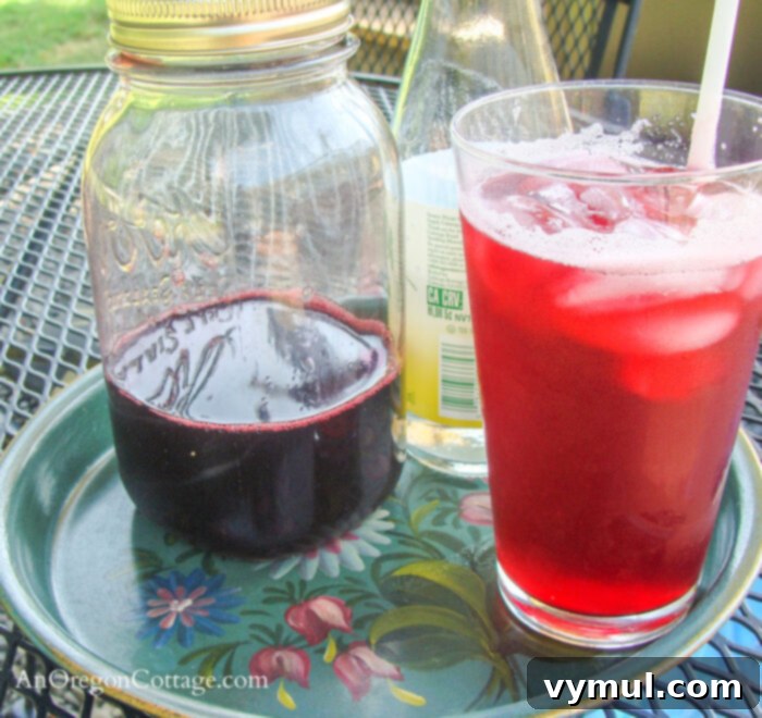 black current Italian soda in glass
