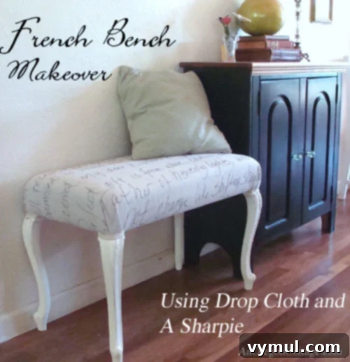 Before and After French Bench Makeover with Drop Cloth
