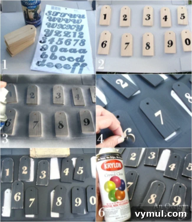 DIY Wood Tags: Three Projects for Gifting, Decorating, and Organizing 6 Step-by-step guide to making distressed numbered wooden tags