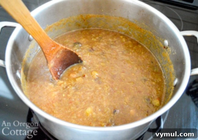 Spicy Rhubarb Chutney: Sweet Heat for Your Shelf 6 Spicy rhubarb chutney cooked down and thickened in a pot, showing reduced volume.