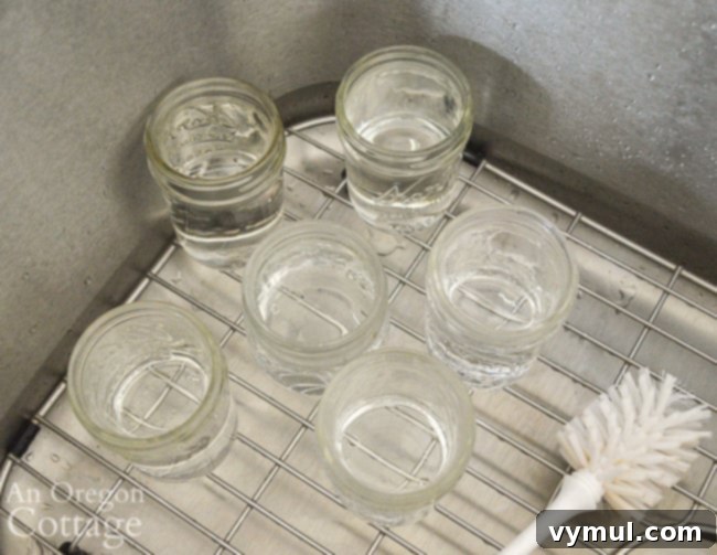 Spicy Rhubarb Chutney: Sweet Heat for Your Shelf 7 Washing and preparing canning jars for homemade rhubarb chutney.