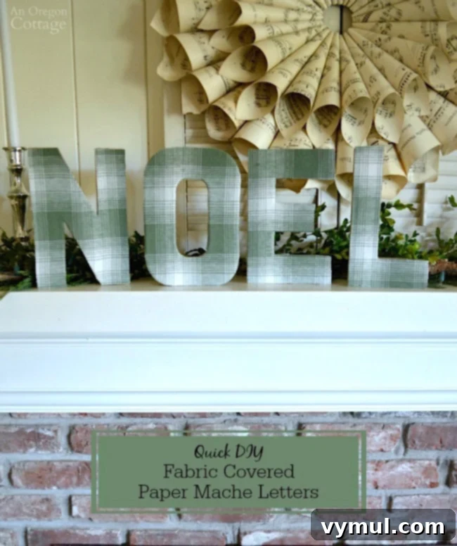 Plaid Fabric Wrapped Paper Mache Letters 2 You can make these fabric covered paper mache letters in about 20 minutes using a quicker-than-mod-podge adhesive tip!