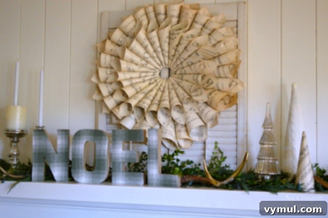 Plaid Fabric Wrapped Paper Mache Letters 8 DIY Plaid Fabric Paper Mache Noel Letters on Mantel Decor