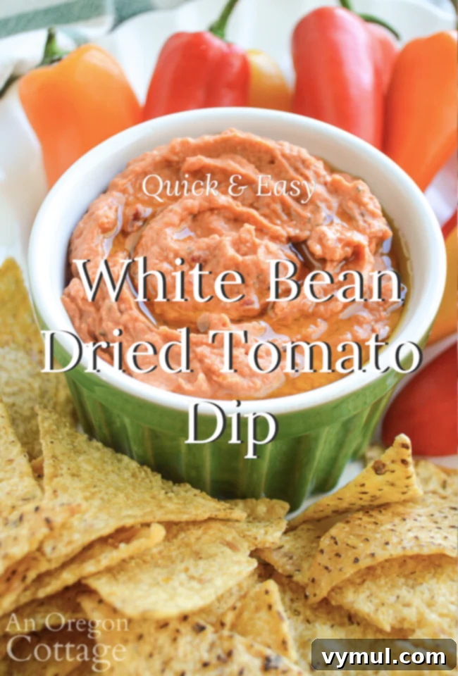 Quick and easy white bean dried tomato dip for a healthy vegan appetizer.