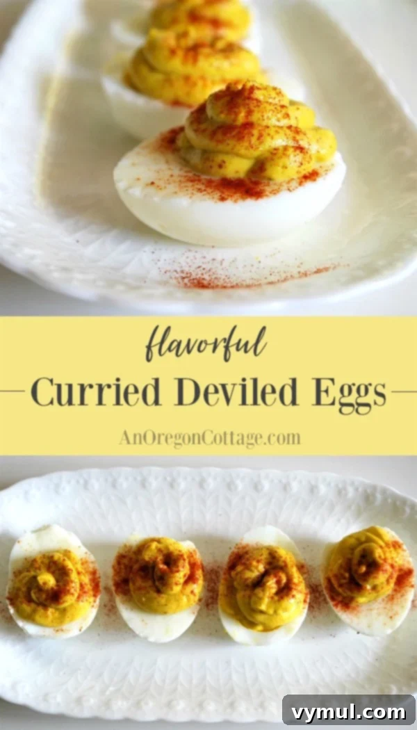 Curried deviled eggs are a flavorful change up from classic #deviledeggs - they fly off the plate at parties!