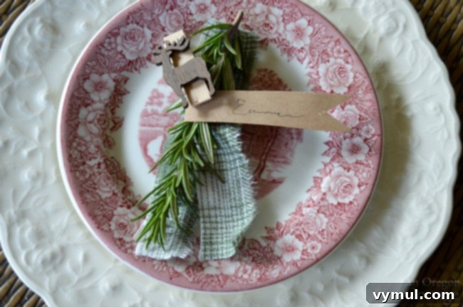 Green Plaid-Rustic Christmas Table simple rosemary name tag