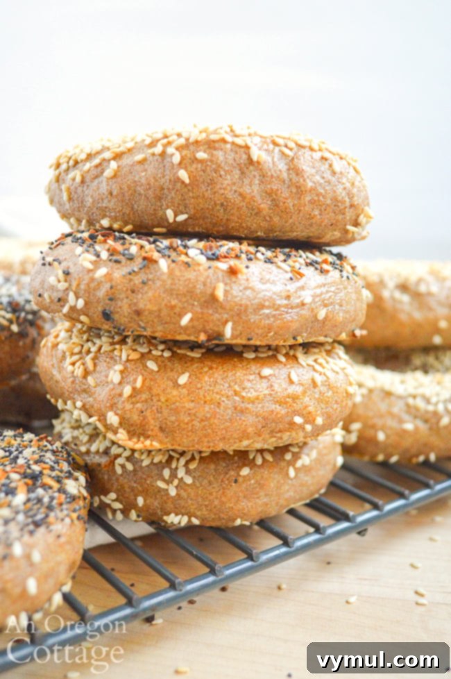 sourdough bagels stacked