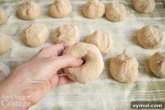 making hole for sourdough bagels