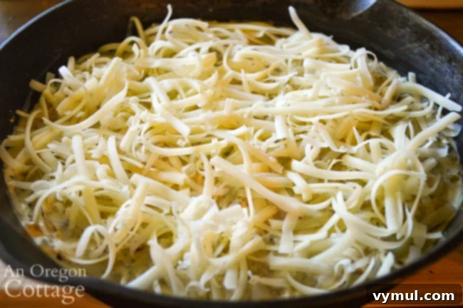 Ultimate Cheesy Chicken Artichoke Skillet Dip 4 Cheesy Chicken Artichoke Skillet Dip ready to bake in the oven