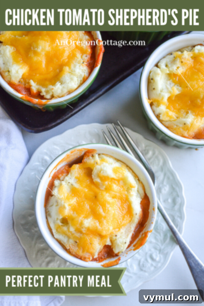 Hearty Chicken & Tomato Shepherd's Pie 10 A hearty Chicken Tomato Shepherd's Pie, perfect as a pantry meal, using convenient ingredients for a wholesome dinner.