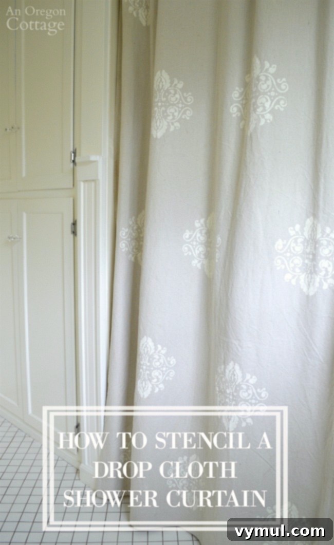 Stencil Your Own Designer Drop Cloth Shower Curtain 2 How to Stencil a Drop Cloth Shower Curtain for a custom look