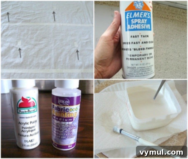 Stencil Your Own Designer Drop Cloth Shower Curtain 5 Preparing to paint a DIY stenciled drop cloth shower curtain