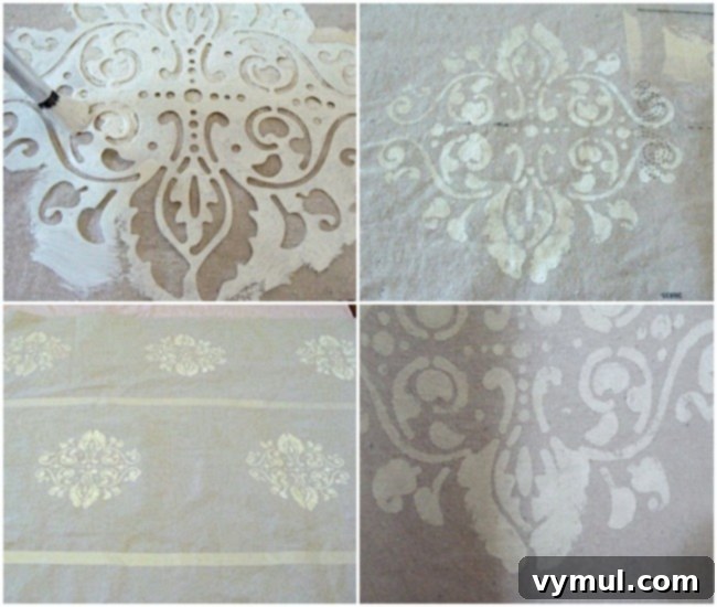 Stencil Your Own Designer Drop Cloth Shower Curtain 6 Painting a Stenciled Drop Cloth Shower Curtain