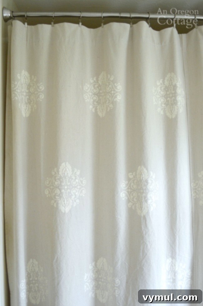 Stencil Your Own Designer Drop Cloth Shower Curtain 8 Easy Stenciled Drop Cloth Shower Curtain DIY project