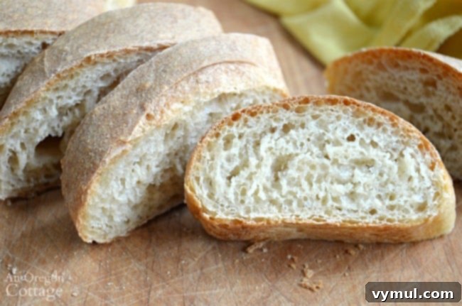 Sliced Easy French Baguettes showing airy interior