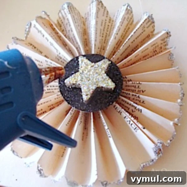 Paper Petals: Accordion Rosette Tutorial from Book Pages 10 Rosette Book Page Ornament Tutorial-step9