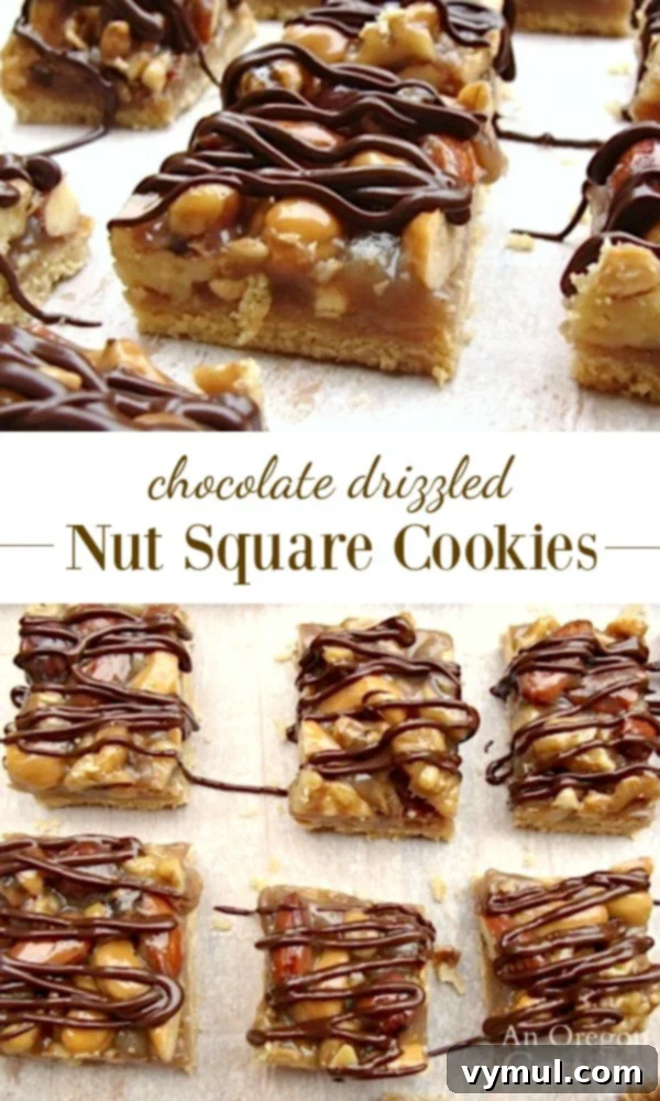 Decadent Chocolate Nut Squares 5 Chocolate drizzled nut squares are cookies you'll love to share - and keep! #cookies #caramel #chocolate