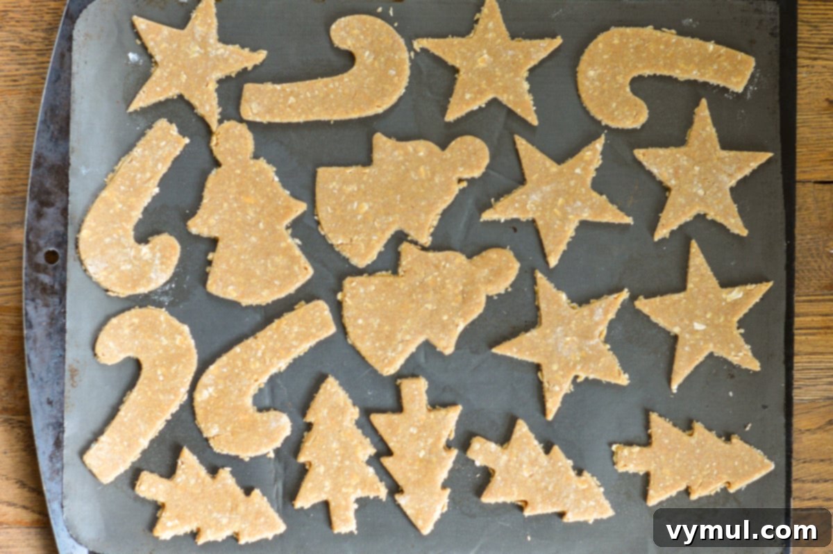 Wholesome Oat & Wheat Cut-Out Cookies 5 unbaked sugar cookies on lined pan