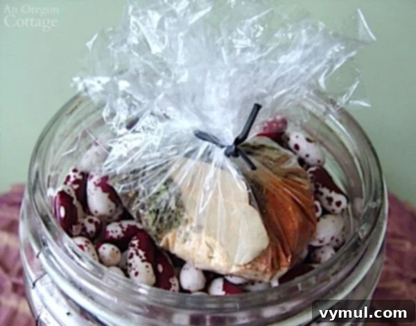 Red Beans and Rice Gift Jar 4 A small, clear plastic baggie filled with spices, tied with a twist-tie, ready to be placed in the Red Beans and Rice gift jar.