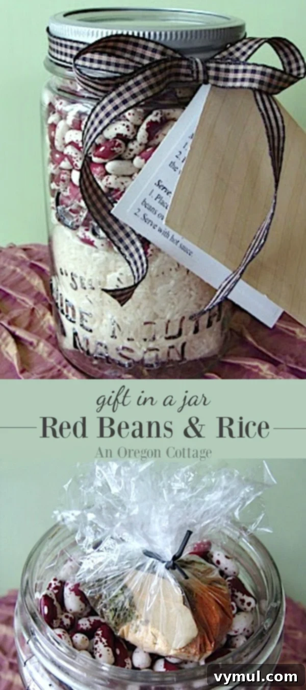 Red Beans and Rice Gift Jar 7 Promotional image for Red Beans and Rice jar gift, showing a close-up of the jar with text overlay about it being a unique and welcome gift.
