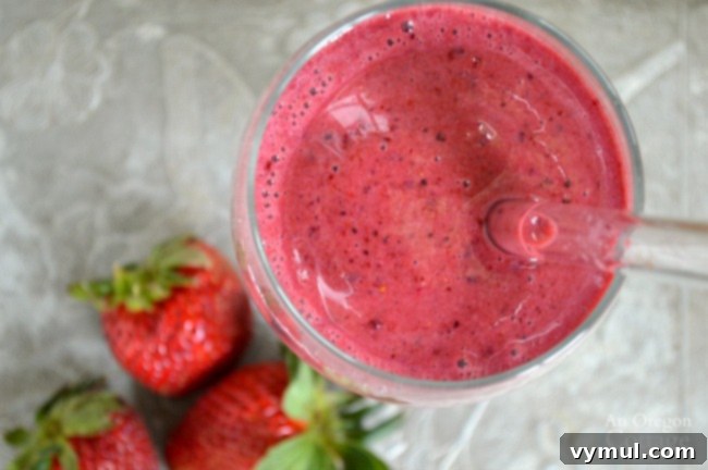 Yummy Berry Smoothie made with frozen fruit, a healthy and delicious way to use strawberries