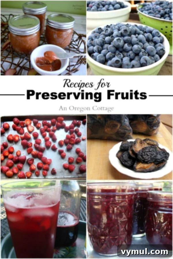 Recipes for Preserving Fruits including Freezing, Drying, and Canning for long-term storage and enjoyment