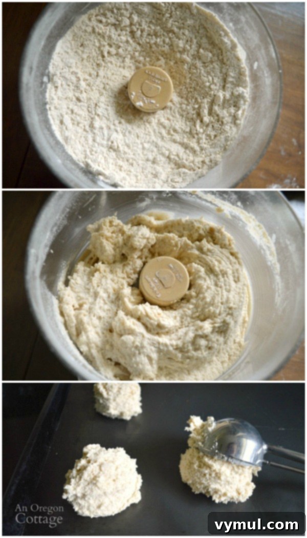 Making crunchy, homemade drop biscuits for strawberry shortcake