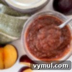 Plum sauce in jar above with spoon