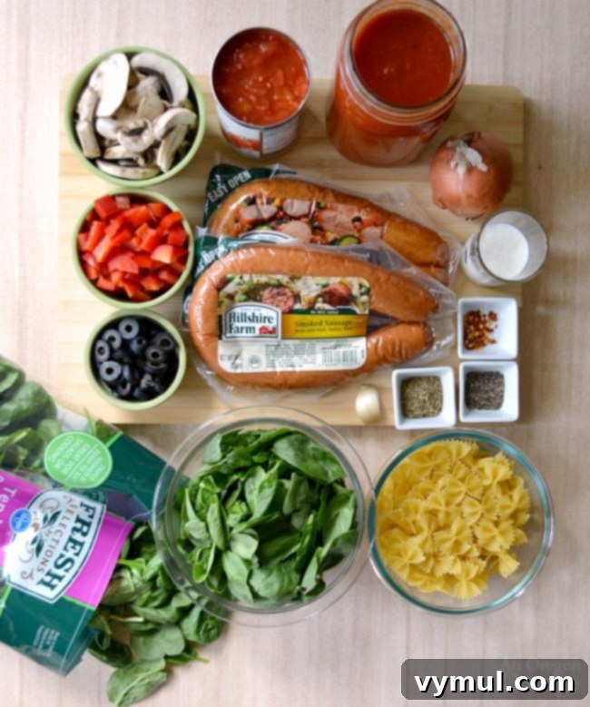 One Pot Italian Pasta with Sausage & Spinach simple, healthy ingredients