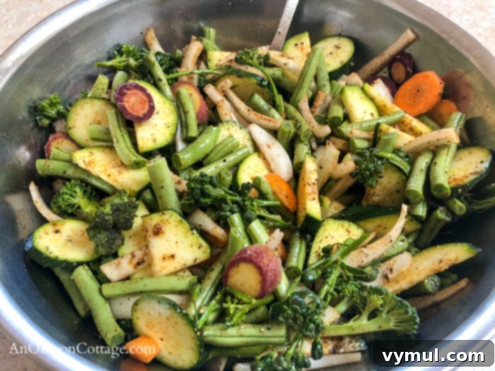 August garden veggies for grilling in a bowl
