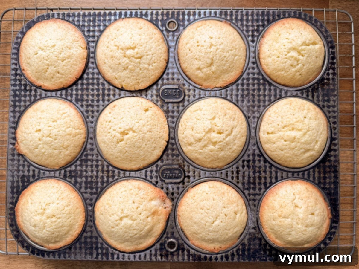 Luscious Lemon Cupcakes with a Sweet Glaze Drizzle 7 baked lemon cupcakes in tin