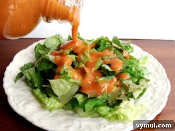 Close-up of healthy American French dressing in a blender jar, showing its rich, smooth texture and vibrant color.
