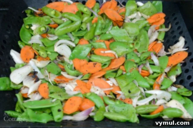 Easy Grilled Vegetables- a spring mixture of snap peas, carrots and onions