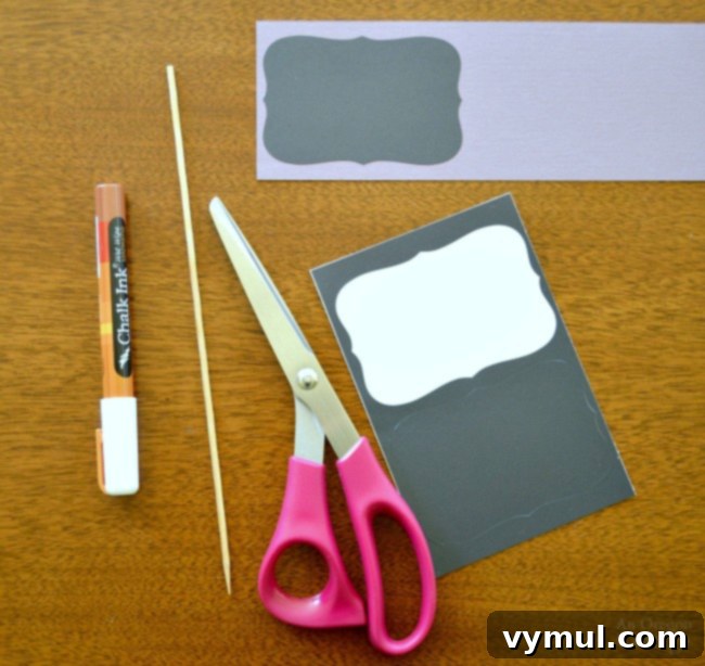 Rustic Reclaimed Wood Planter Featuring Mason Jar Herbs 9 Materials for making a personalized gift tag for the mason jar wood box planter, including cardstock, stickers, and chalk marker.