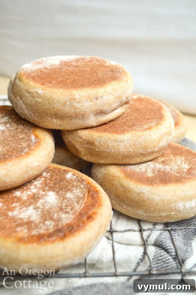 sourdough English muffins on rack