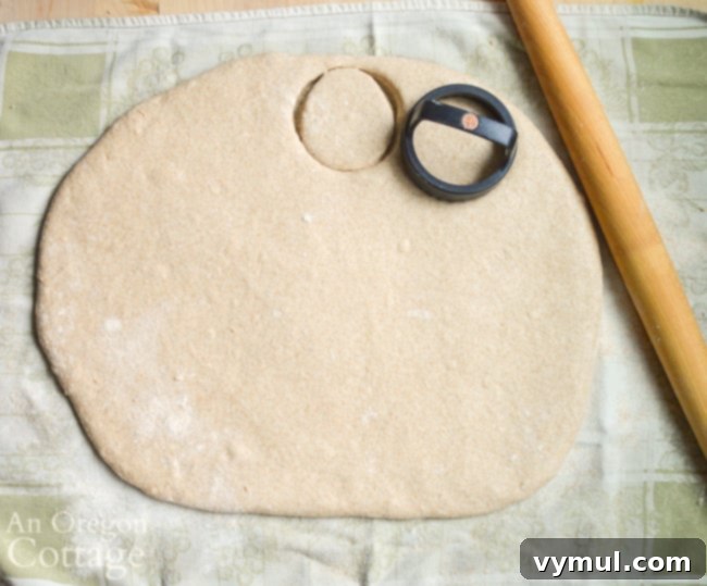 rolling-cutting sourdough English muffin dough