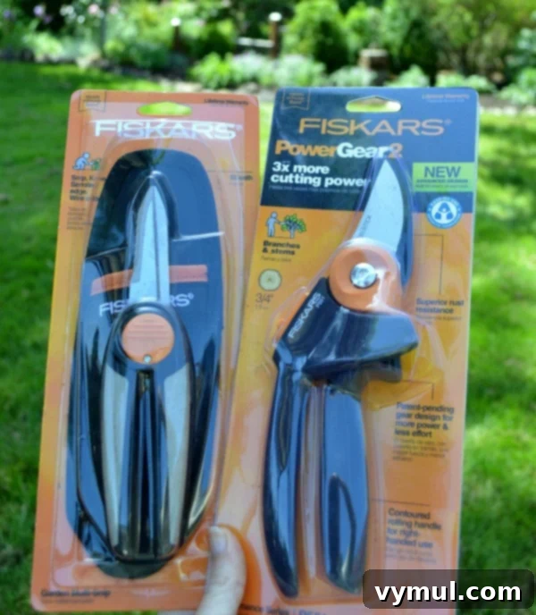 High-quality Fiskars pruners for clean and efficient shrub pruning.